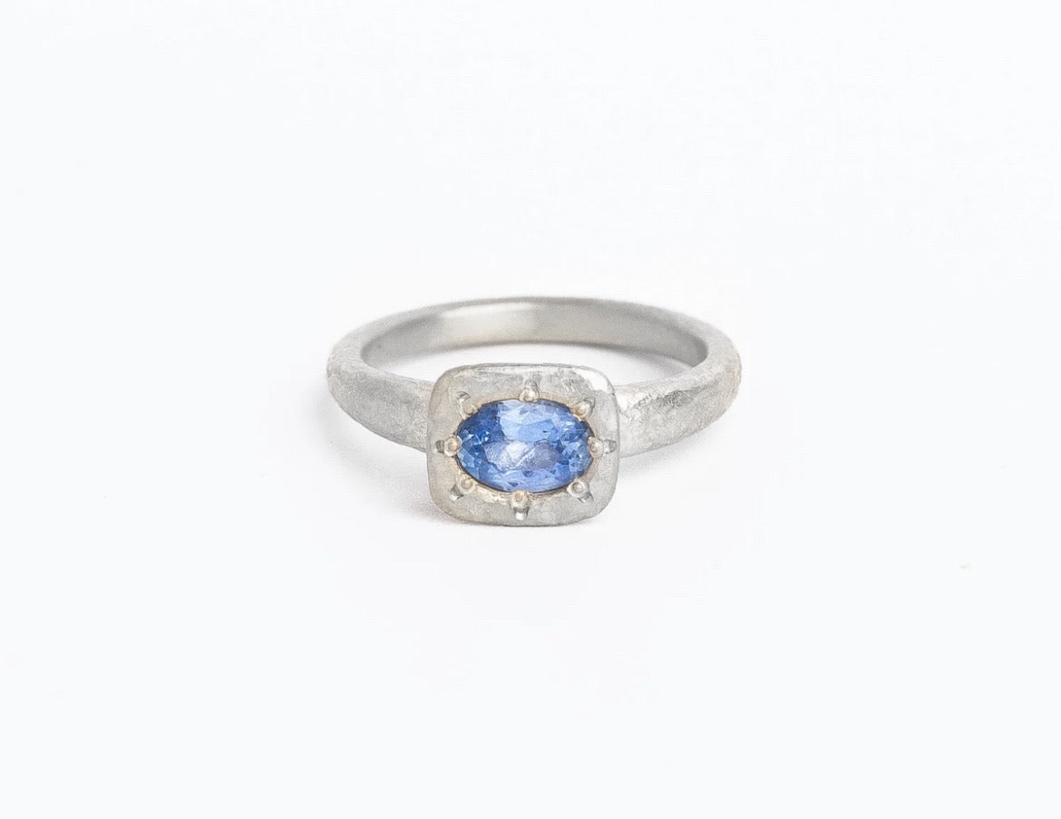 Custom Cerulean ring, Etty ring and Zinnia ring