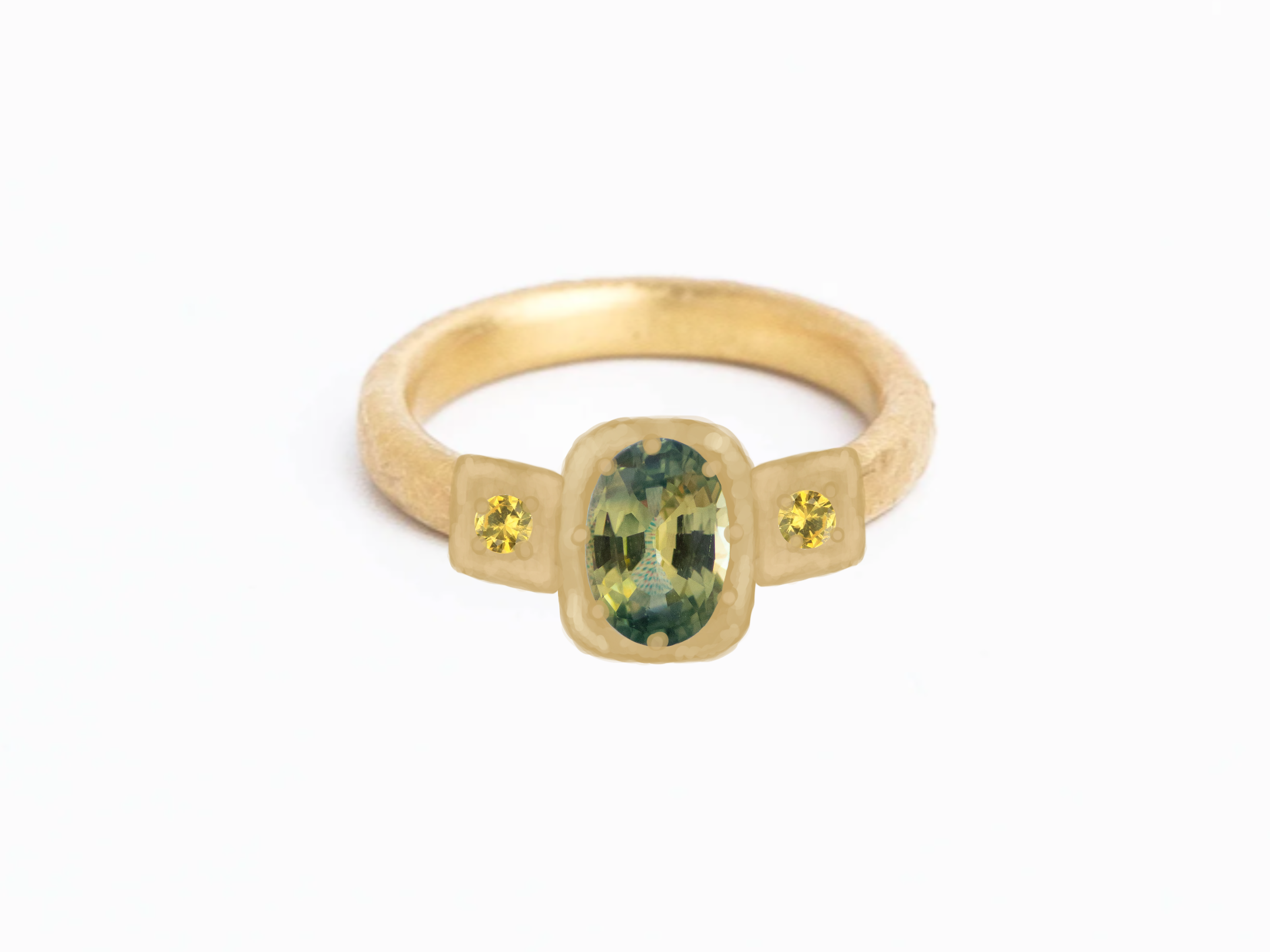 Custom engagement ring and wedding rings with sapphires and diamonds