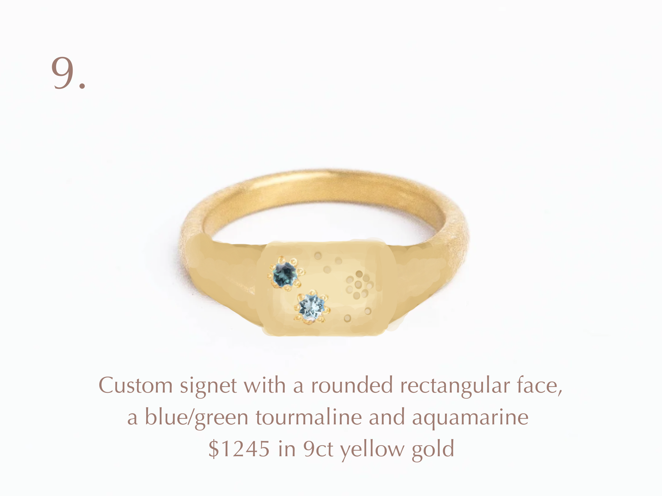 Custom Ring in 9ct yellow gold with tourmaline and aquamarine