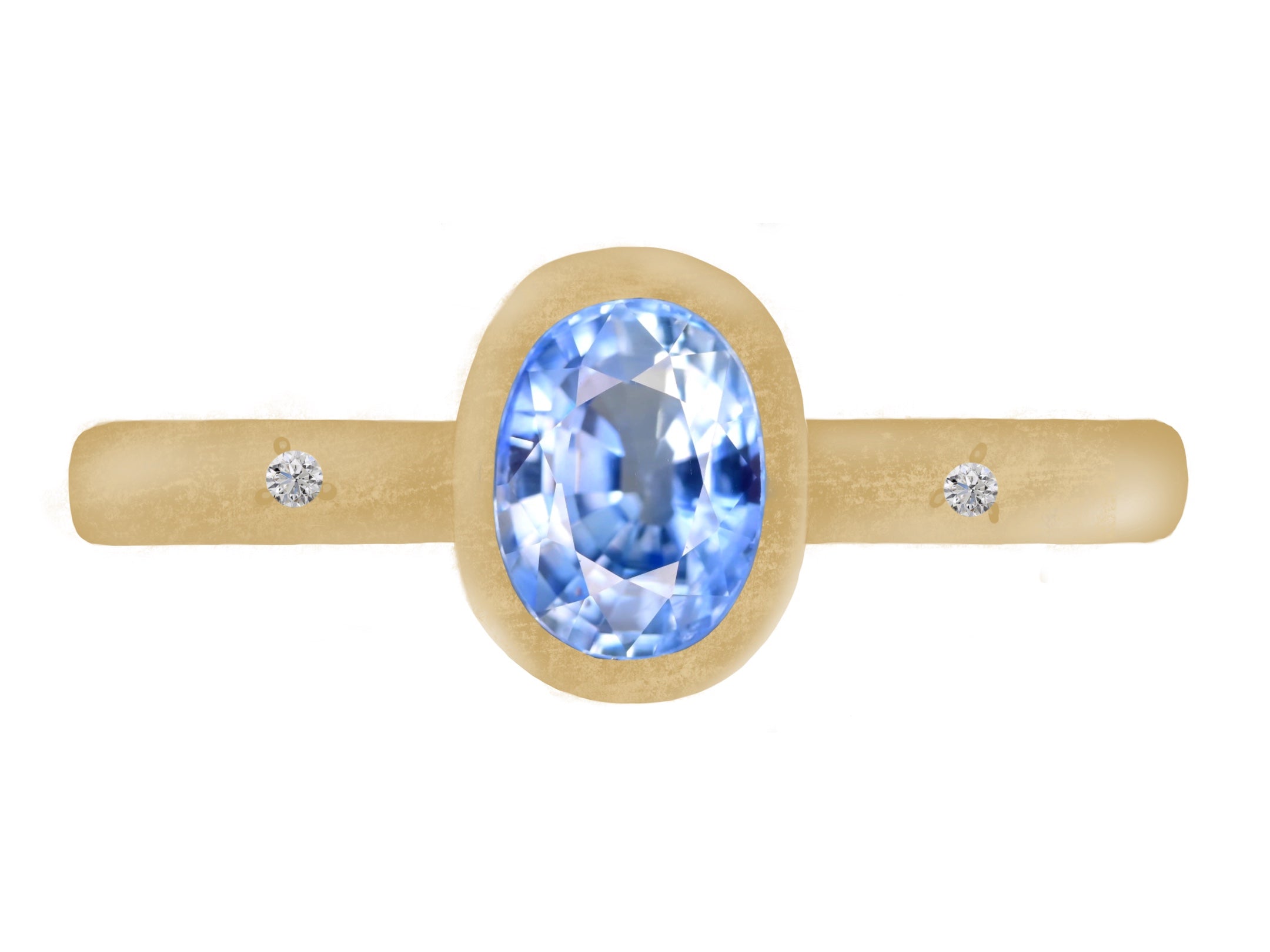 50% deposit - Custom 18ct yellow gold ring with 1.75ct sapphire & two conflict free natural diamonds